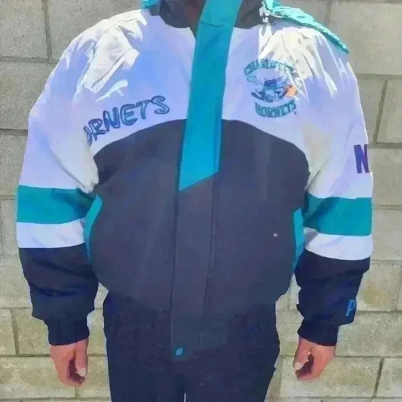 VTG 90s NBA Charlotte Hornets Jacket Pullover Coat Full Zip Mens Sz L - Picture 7 of 16